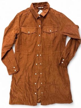 GAP Rust Orange Long Sleeve Button-Front Shirt Dress